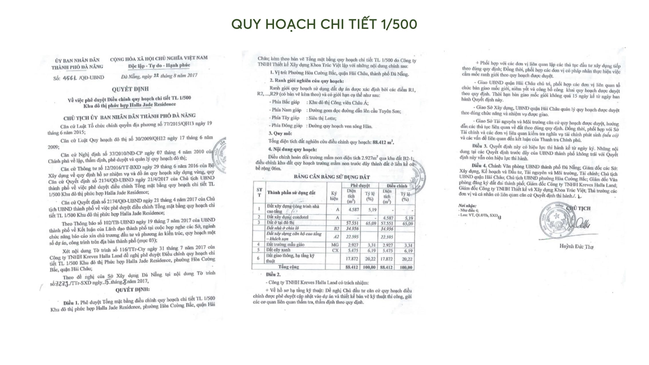 QĐ 4561/QĐ-UBND ngày 22/8/2017 — Phê duyệt điều chỉnh quy hoạch chi tiết TL 1/500 Khu đô thị phức hợp Halla Jade Residence, dự án Peninsula Private Đà Nẵng